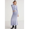 Grimelange Catelıne Kadın Slim Fit Beli Lastikli Vucudu Saran Midi Lila Etek