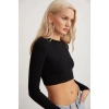 Grimelange Essıe Kadın Bisiklet Yaka Slim Fit Uzun Kollu Crop Siyah Büstiyer