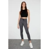 Grimelange Judy Kadın Slim Fit Beli Lastikli Bağlamalı Basic Koyu Gri Tayt