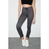 Grimelange Judy Kadın Slim Fit Beli Lastikli Bağlamalı Basic Koyu Gri Tayt