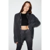 Grimelange Judy Kadın Slim Fit Beli Lastikli Bağlamalı Basic Koyu Gri Tayt