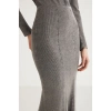 Grimelange Kadın Slim Fit Beli Lastikli Vucudu Saran Midi Gri Etek