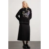 Grimelange Lorna Bisiklet Yakalı Baskılı Kontrast Dikişli Şardonlu Siyah Sweatshirt