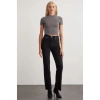 Grimelange Nıara Kadın Pamuk Elastan Bisiklet Yaka Kısa Kollu Slim Fit Crop Gri Büstiyer