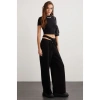 Grimelange Nıara Kadın Pamuk Elastan Bisiklet Yaka Kısa Kollu Slim Fit Crop Siyah Büstiyer