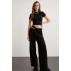 Grimelange Nıara Kadın Pamuk Elastan Bisiklet Yaka Kısa Kollu Slim Fit Crop Siyah Büstiyer