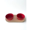 Kırmızı Renkli 16 Cm Çift Tablalı Seramik Mama/Su Kabı