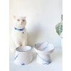 Mavi Ebru Desenli Seramik Kedi Ve Köpek Mama Su Kabı İkili