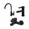 Newarc Domino Siyah Evye Lavabo Banyo Bataryası Set 971531B-971521B-971511B