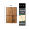 Retro Tasarımlı Yaprak Baskılı Deri Kapaklı Günlük Defter, Açık Kahverengi