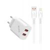S-Link Sl-Ec50 (Sl-Ec50T) 5V 2400Ma Type-C Kablolu 2 Usb Çıkışlı Beyaz Ev Şarj Adaptörü