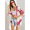 Shade Kadın Kolları Dantel Detaylı Desenli Viskon Kimono
