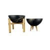 Siyah Gold Mermer Efektli 3-4 Ayaklı Toprak Saksı İkili Set - 20 cm Çap