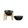 Siyah Gold Mermer Efektli Toprak Saksı İkili Set - 20 cm Çap