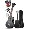 Siyah Soprano Ukulele Seti, Gül Ağacı Detaylar ile Zengin Ses