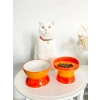 Turuncu Seramik Kedi ve Köpek Mama Su Kabı, Luna Model, 2li