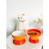 Turuncu Seramik Kedi ve Köpek Mama Su Kabı, Luna Model, 2li