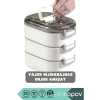 Üç Katlı 1450ml Çelik Sefer Tası, Mini Sosluklu ve 5 Bölmeli