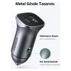 UGREEN 30W QC PD Alüminyum Araç Çakmaklık Şarj Cihazı 1xUSB-C, 1xUSB-A, Gri, 40858