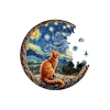 Yıldızlı Gecenin Altındaki Kedi Ahşap Puzzle - 252 Parça, 29 x 29 cm