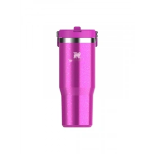 0.89 Litre Kapasiteli Pipetli Termos Bardak - Simli Pembe