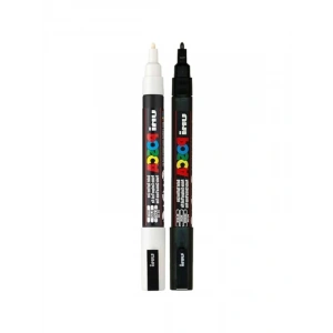 0.9-1.3 mm Keçe Uçlu Markör Kalem Seti, 2 Adet Siyah/Beyaz