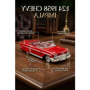 1:24 Ölçekli Kırmızı 1958 Chevy Impala Metal Model Araba