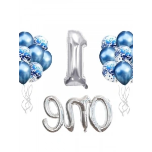 1 Yaş Doğum Günü Mavi-Gümüş Parti Kutlama Seti