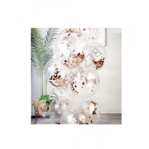 10lu Şeffaf Lateks Balon Seti, Rose Gold Renkli Konfetili Süsleme Aksesuarı