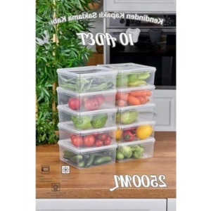 10lu Set - 2500ml Kapasiteli Şeffaf Saklama Kabı - Kendinden Kapaklı