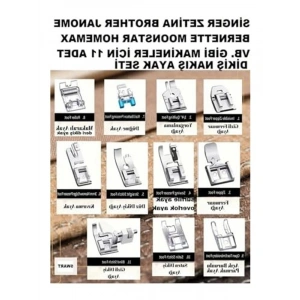 11 Parça Aile Dikiş Makinesi Ayak Seti, Singer Janome ile Uyumlu