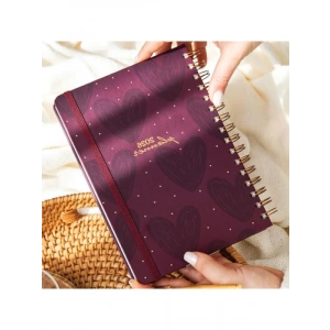 12 Aylık Haftalık Ajanda - Bordo Kalp Desenli