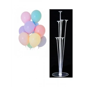 12 İnç Makaron Karışık Balon ve Standı Seti, 10 Adet
