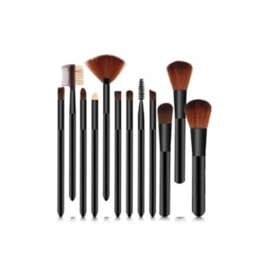 12li Kırılabilir Makyaj Fırça Seti - Siyah Silindir