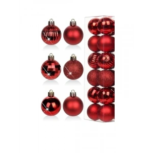 12li Kırmızı Yılbaşı Topu Seti, 3 cm, Noel Ağacı Süsleri