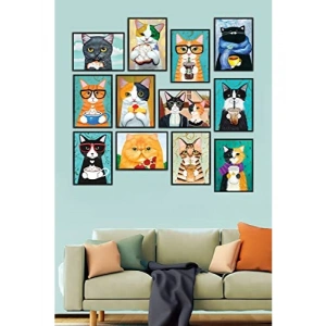 12 Parça Kedili MDF Tablo Seti - Çerçevesiz Tasarım