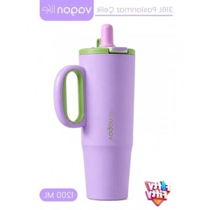 1200 ML kapasiteli paslanmaz çelik termos, pipetli ve kulplu tasarım