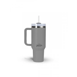 1200 ml Kapasiteli Termos Mug, 3 Kademeli Çevirmeli Kapak, Gri