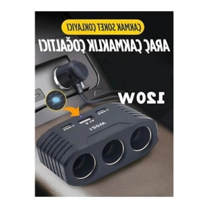 120W Çakmak Soketi, 2 USB ve 1 Type-C Çoğaltıcı Araç Şarj Cihazı