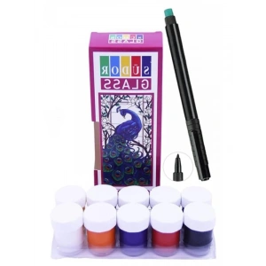 15 ml Siyah Kontur Kalemi ile 10 Renk Cam Vitray Boyama Seti