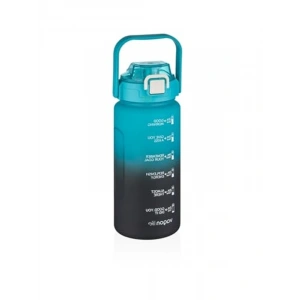1500ML Kapasiteli Çift Renk Motivasyon Matarası - Turkuaz-Siyah