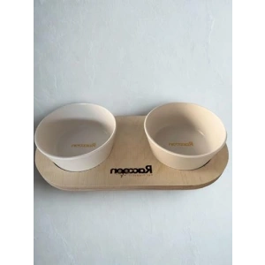 16 Cm Çift Tablalı Beyaz Seramik Mama ve Su Kabı