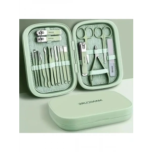 18 parça özel kutudaki paslanmaz çelik manikür seti, su yeşili