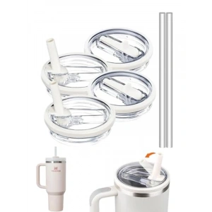 2 Adet Sızdırmaz Kapak ve Pipet Seti, Krem Renk