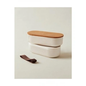 2li Ahşap Kapaklı Saklama Kabı - 1000 ml Kapasite