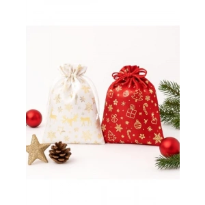 2li Kırmızı ve Beyaz Yılbaşı Hediye Kesesi