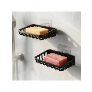 2li Set Yapışkanlı Siyah Banyo Sabunluk, Katı Sabun Tutacağı ve Süngerlik