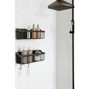 2li Yapışkanlı Banyo Rafı, Askılı Organizer, Plastik Şampuanlık