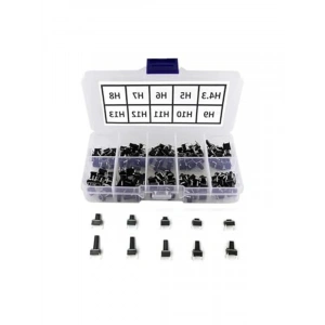 200 Adet 6x6mm Tact Buton Seti, 4 Pinli Dokunmatik Anahtar