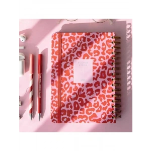 2026 A5 Spiralli Renkli Haftalık Ajanda - Kırmızı Leopar